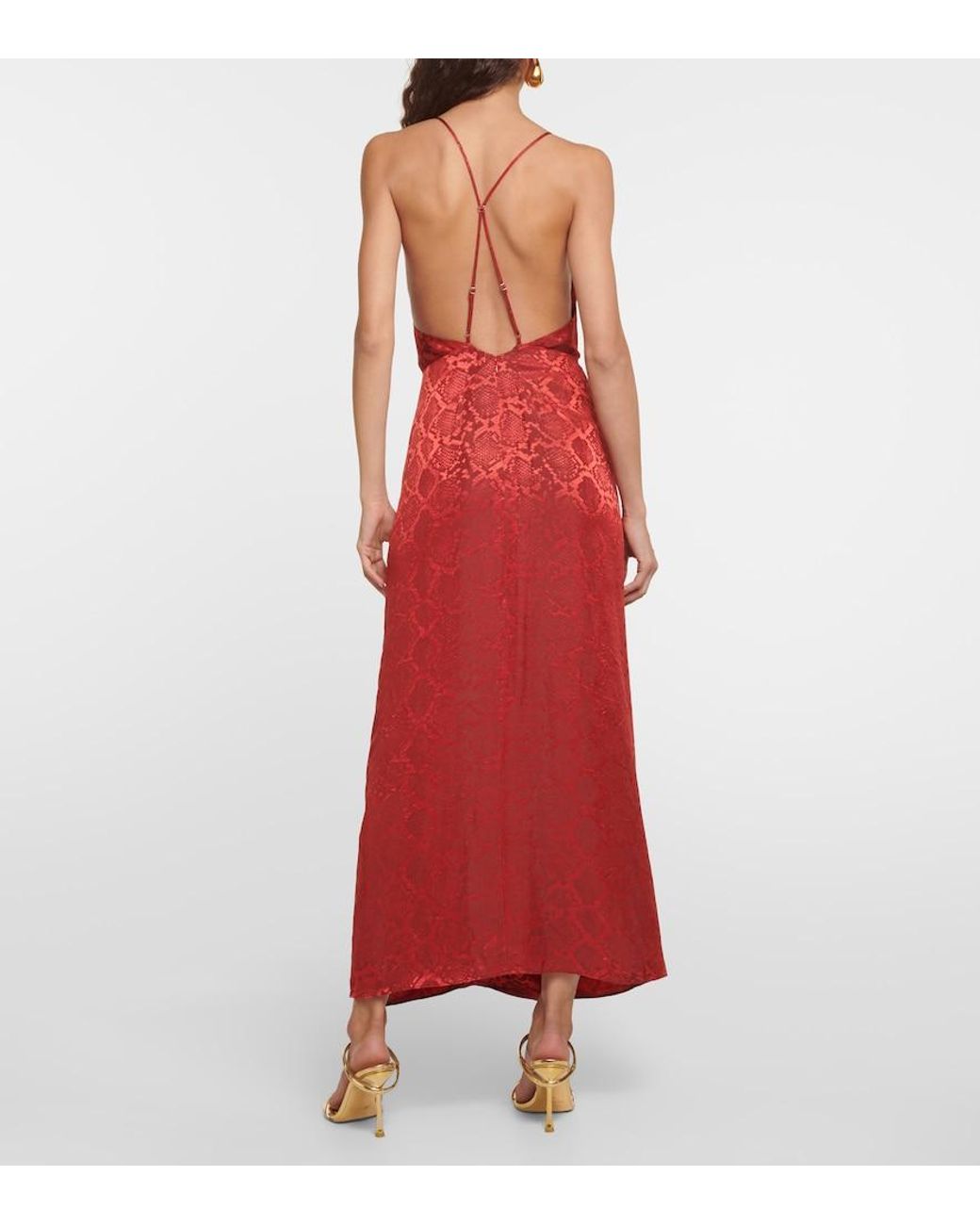Jonathan Simkhai Red Giana Ruffled Satin-jacquard Gown