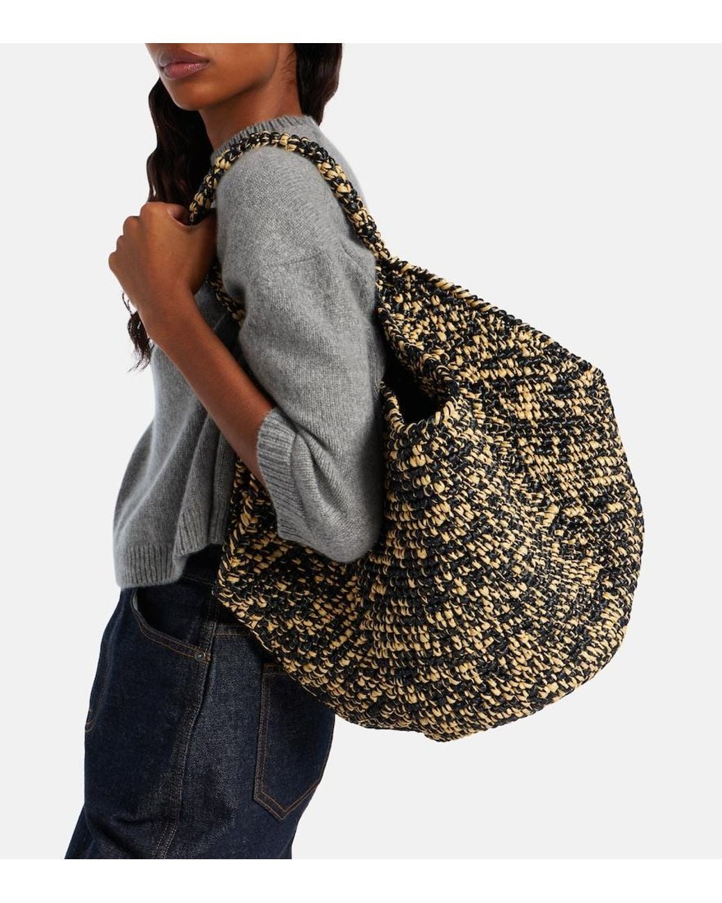 Khaite Black Lotus Medium Raffia Tote Bag