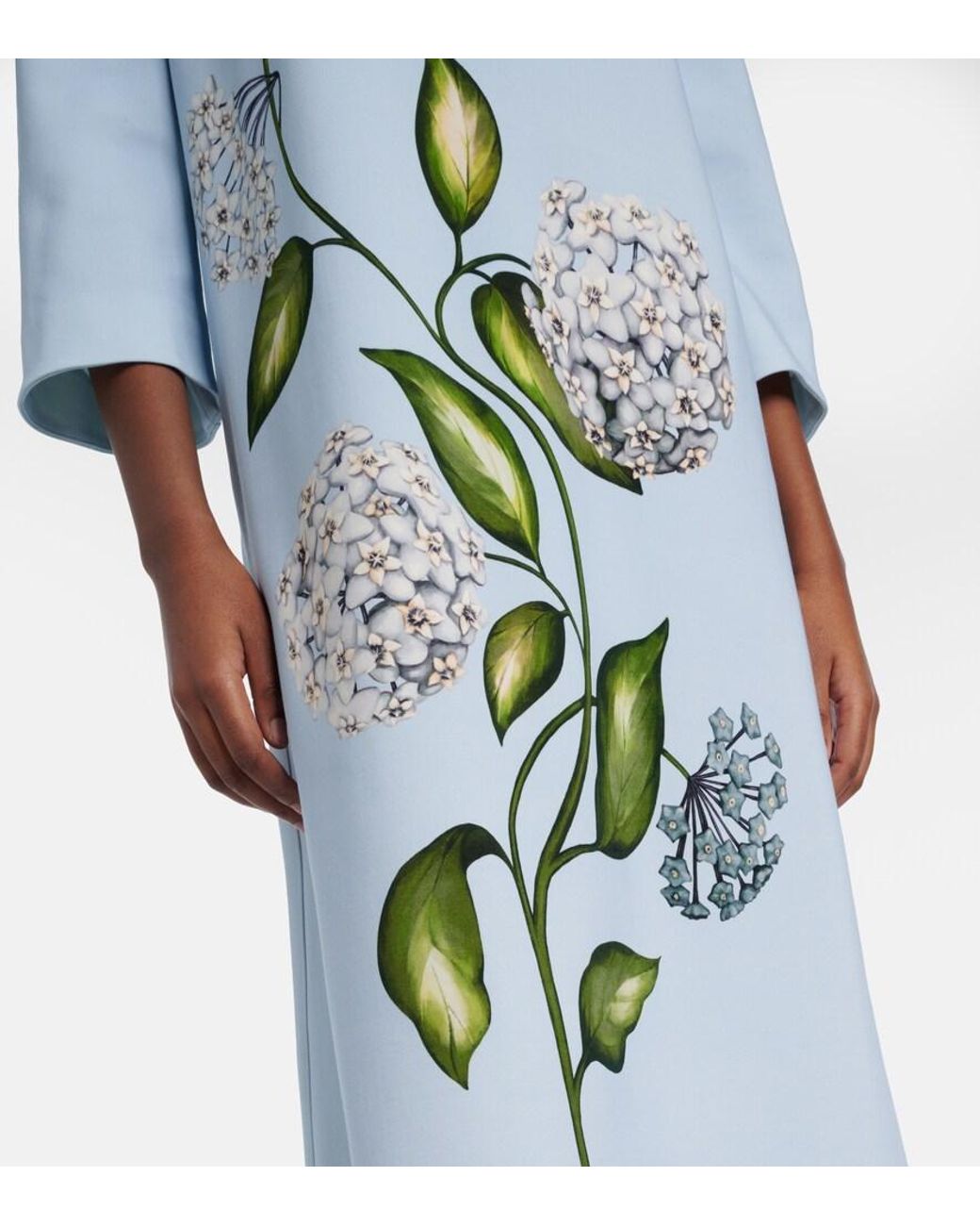 Oscar de la Renta Blue Porcelain Flower Wool-Blend Kaftan