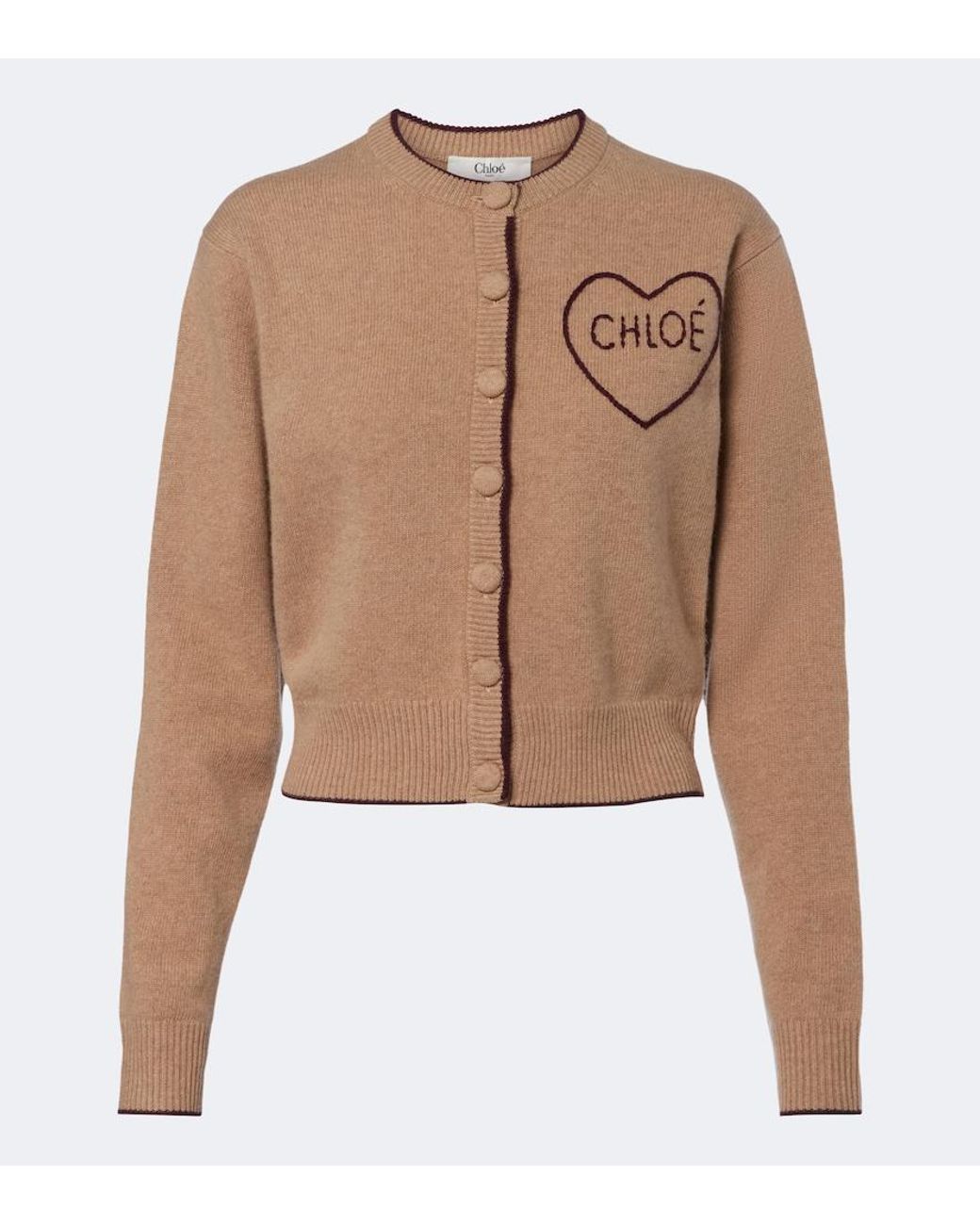 Chloé Brown Logo Wool And Cashmere Cardigan