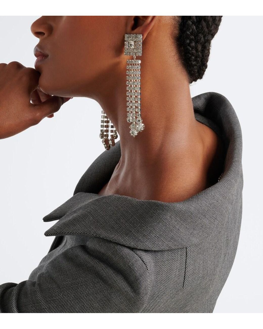Magda Butrym White Crystal-Embellished Drop Earrings