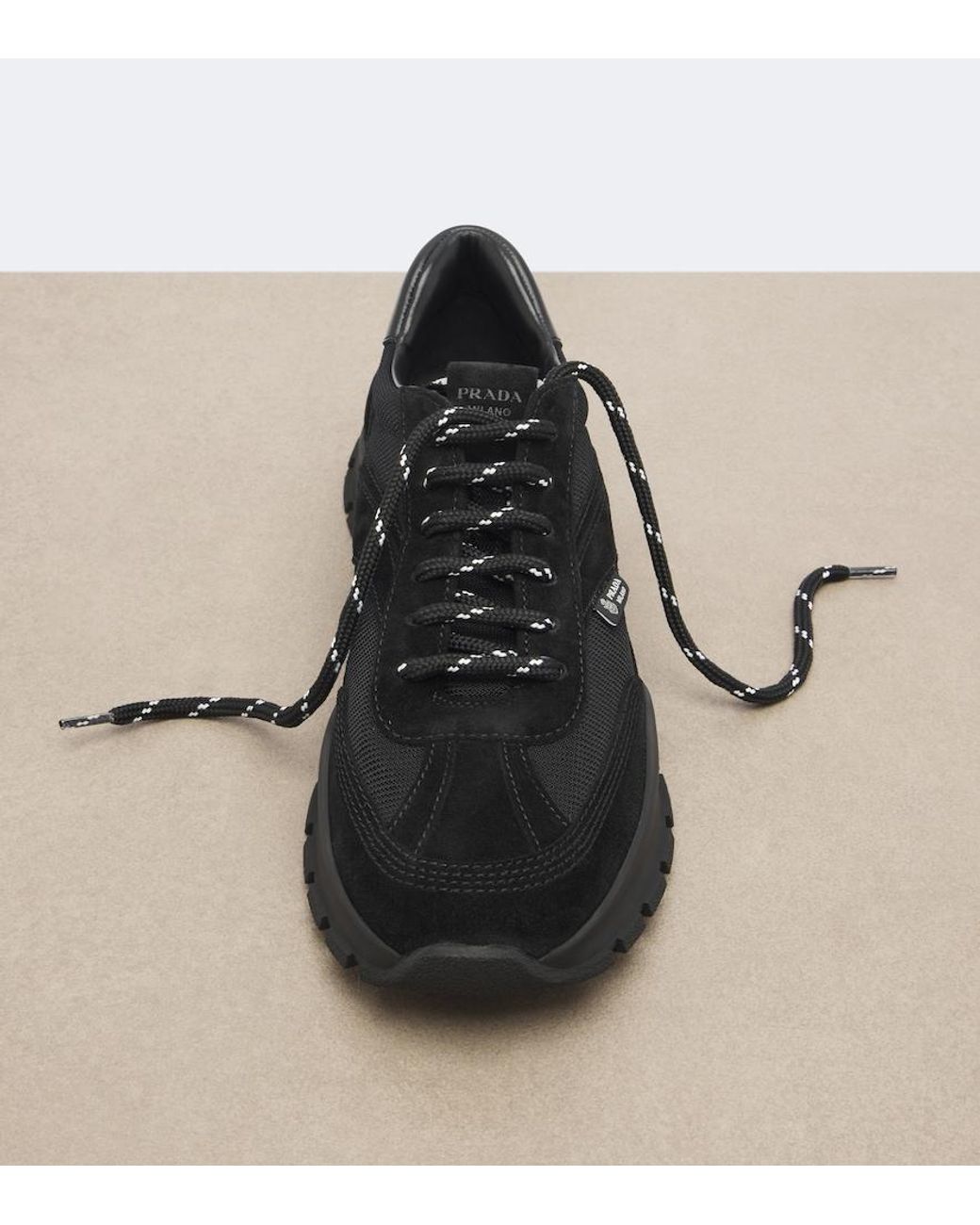 Prada Black Suede-Trimmed Sneakers