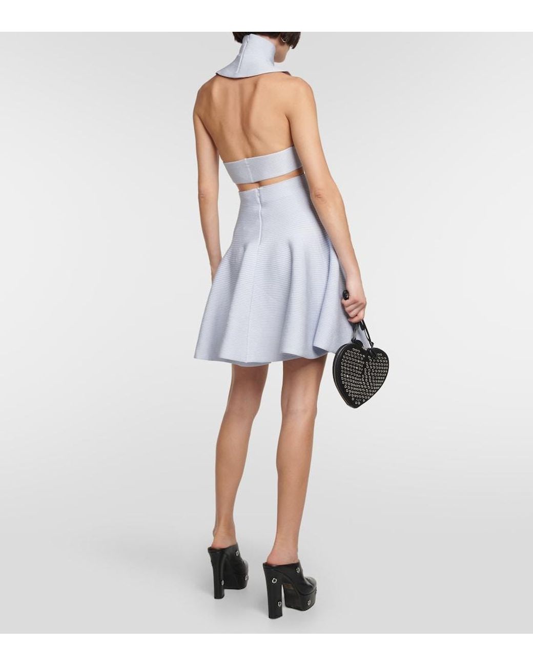 Alaïa Blue Alaia Ribbed-knit Crop Top