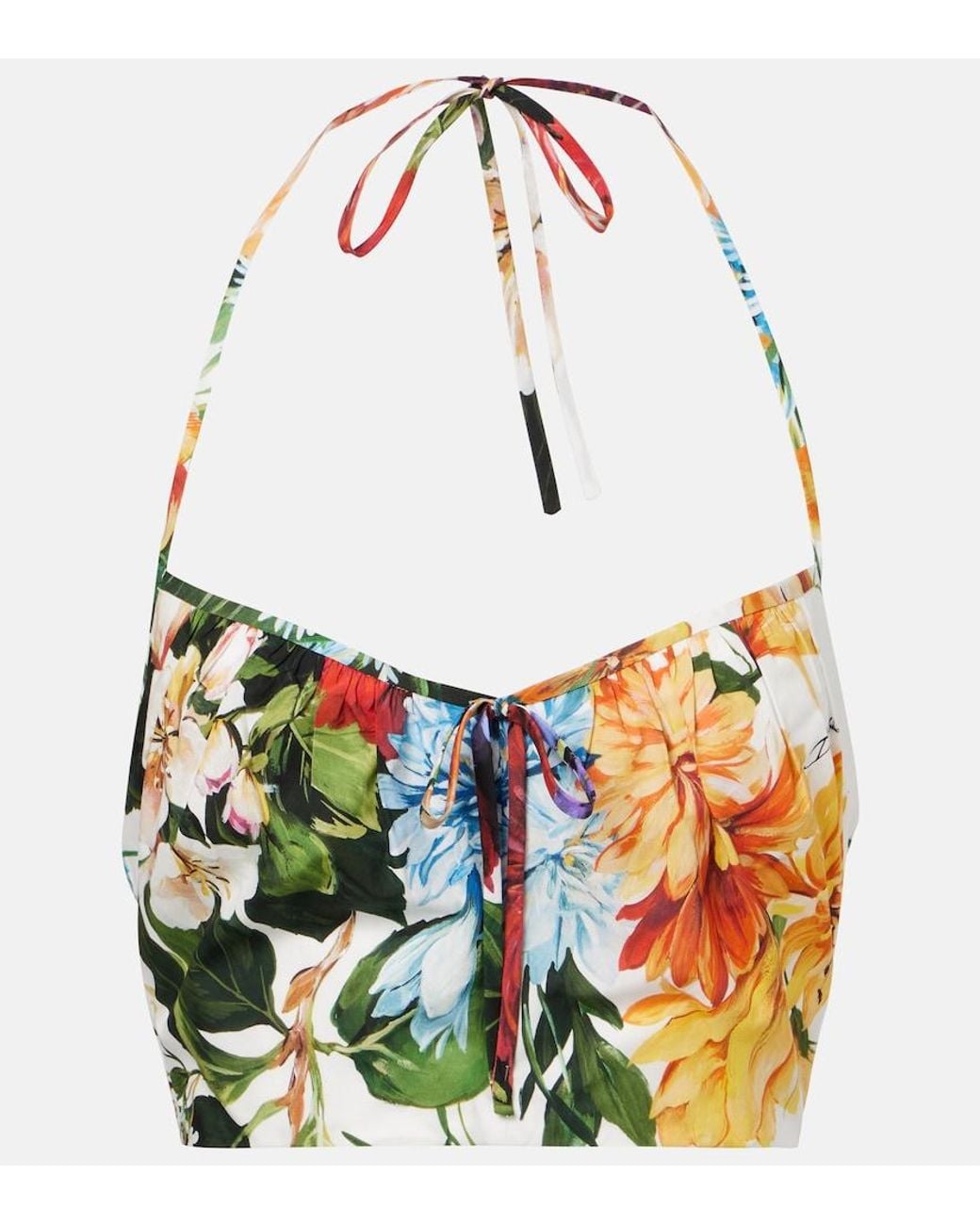 Dolce & Gabbana White Floral Cotton Poplin Crop Top