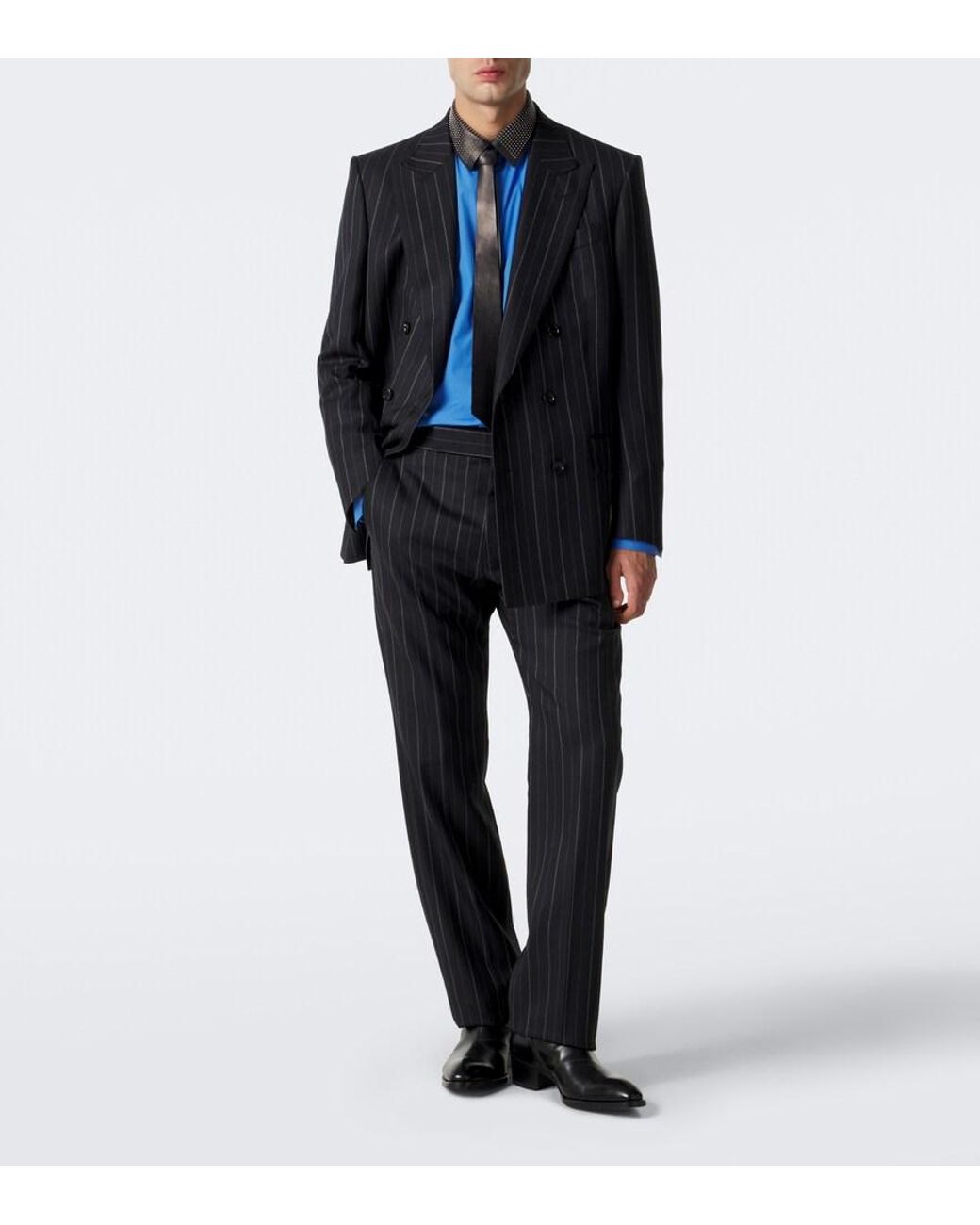 Tom Ford Blue Leather-Trimmed Studded Cotton Poplin Shirt for men