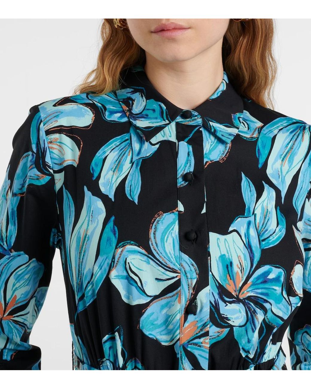 Diane von Furstenberg Blue Blaine Floral Cotton Maxi Dress