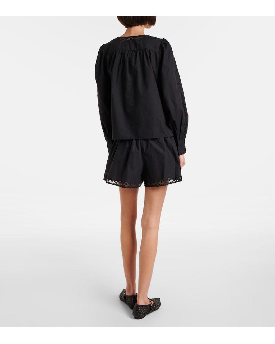 Ulla Johnson Black Kady Lace-Trimmed Cotton Blouse