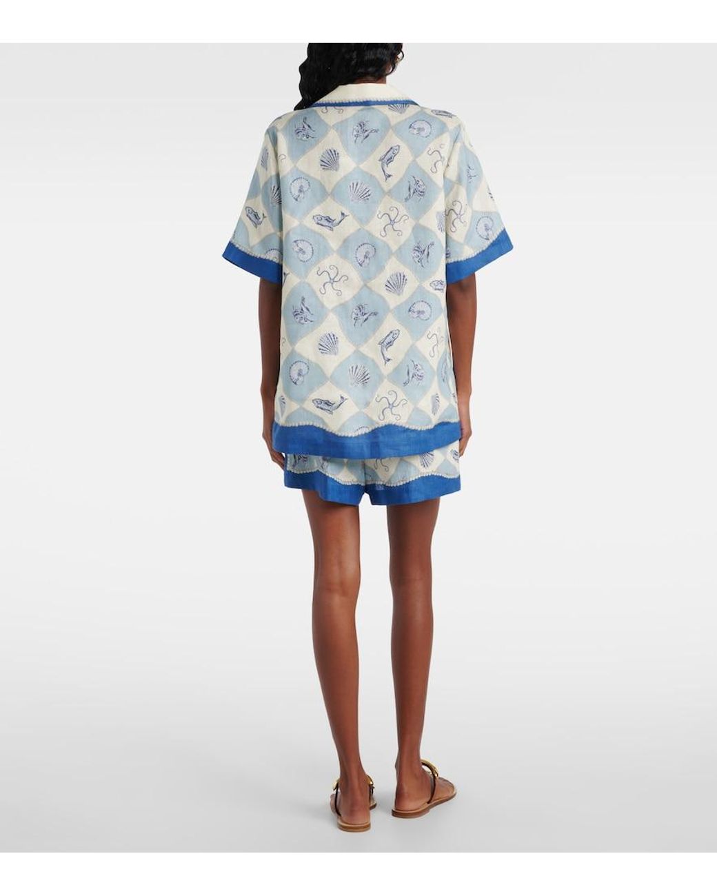 ALÉMAIS Blue Pia Printed Linen Shirt