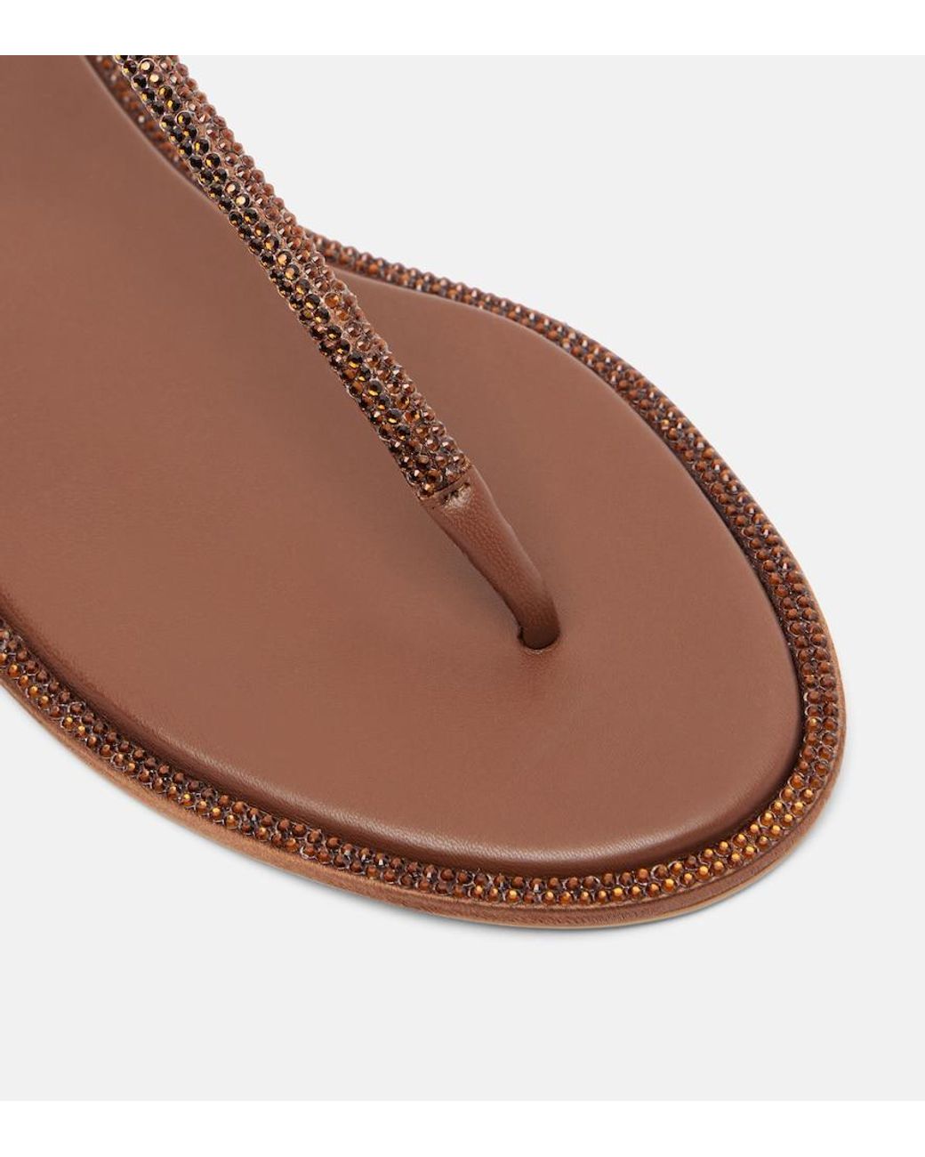 Rene Caovilla Brown Diana Embellished Satin Thong Sandals