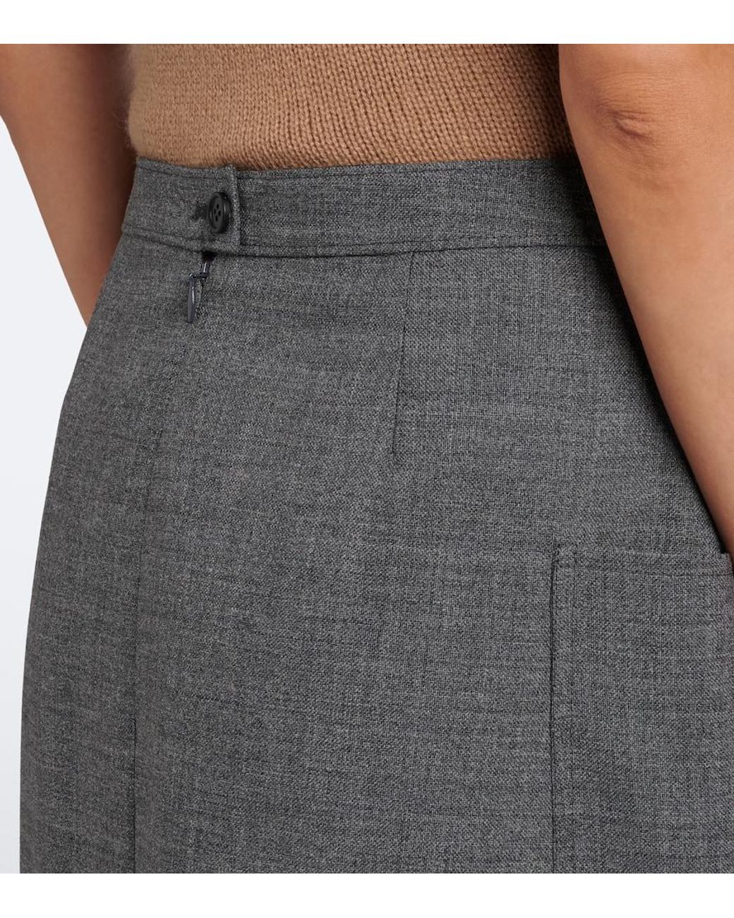 Prada Gray Pleated Virgin Wool Midi Skirt