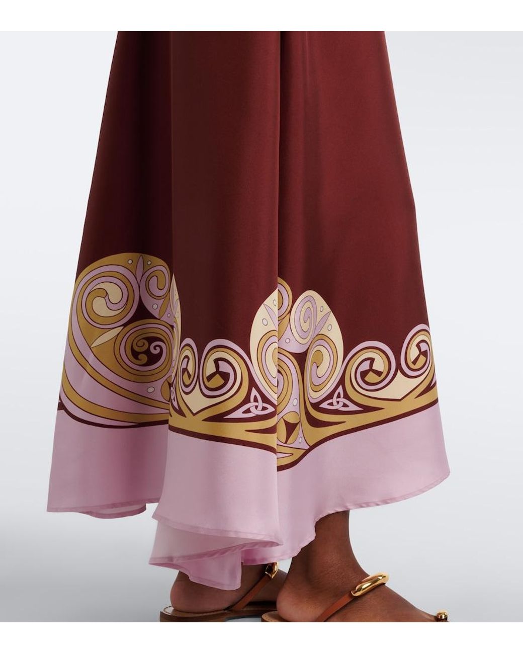 LaDoubleJ Red Kells Swirl Silk Satin Maxi Dress
