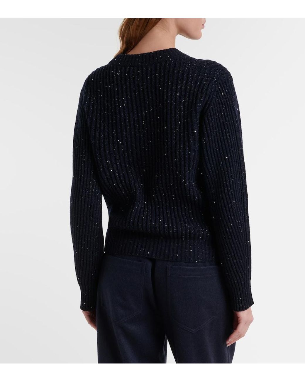 Brunello Cucinelli Blue Sequined Cashmere And Wool-Blend Sweater
