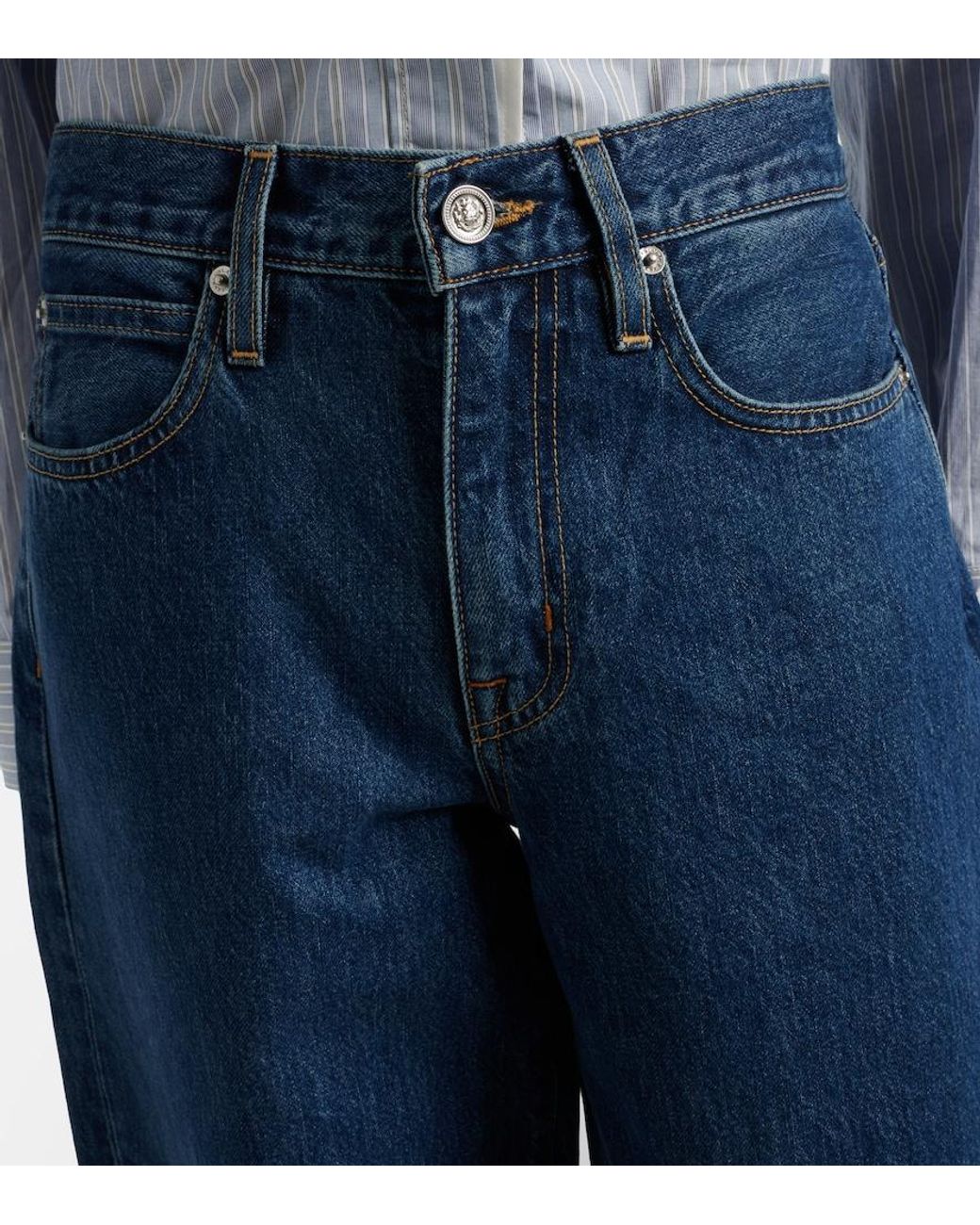 SLVRLAKE Denim Blue Tess Long Low-Rise Barrel-Leg Jeans