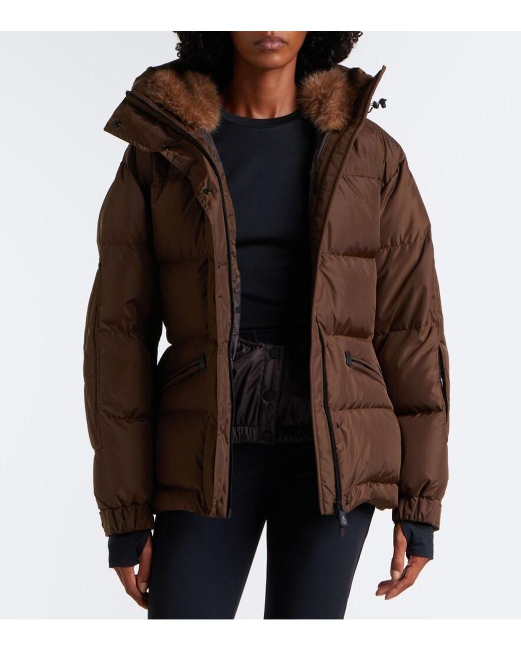 Moncler Brown Salastrains Belted Ski Jacket