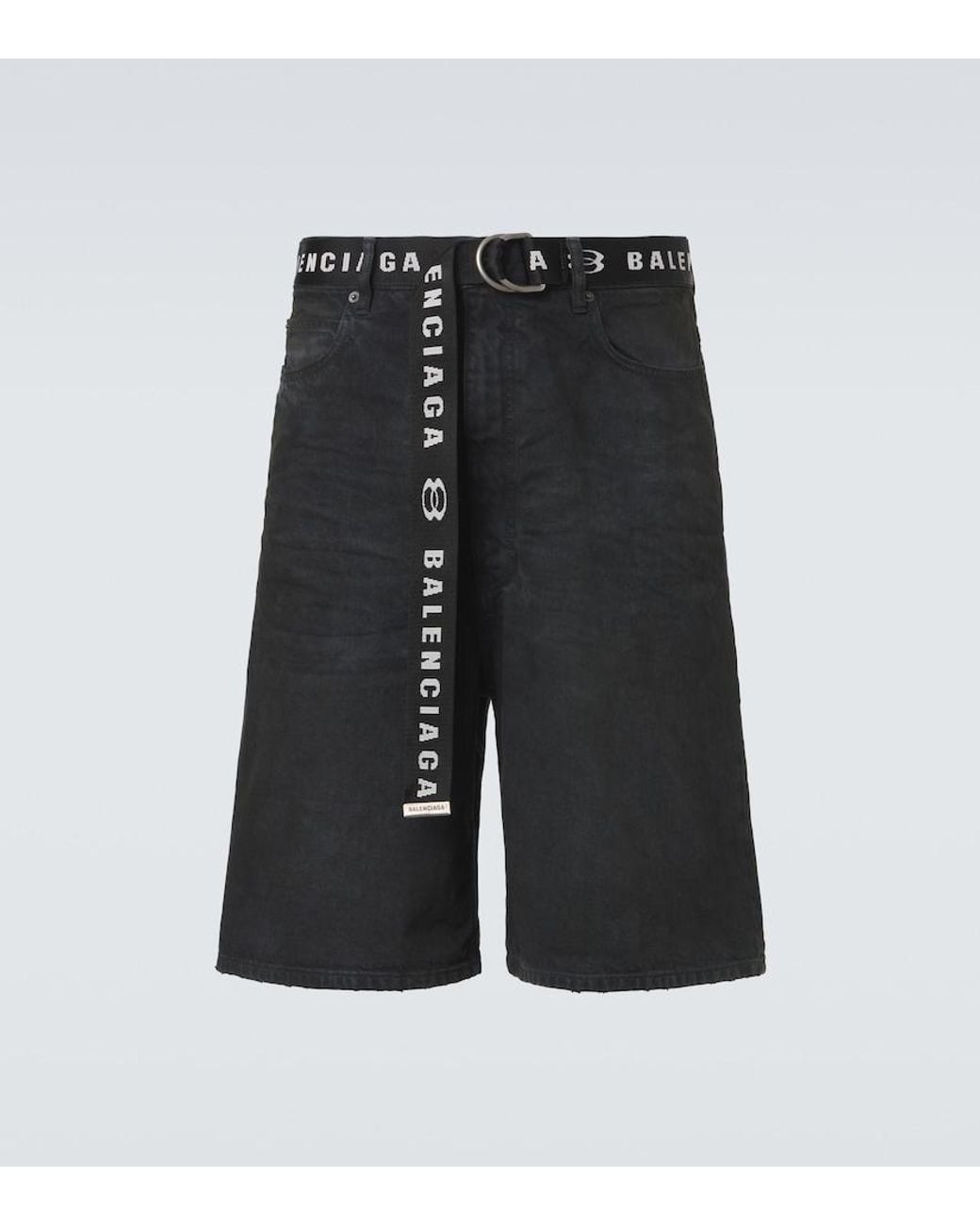 Balenciaga Black Unity Belted Denim Bermuda Shorts for men