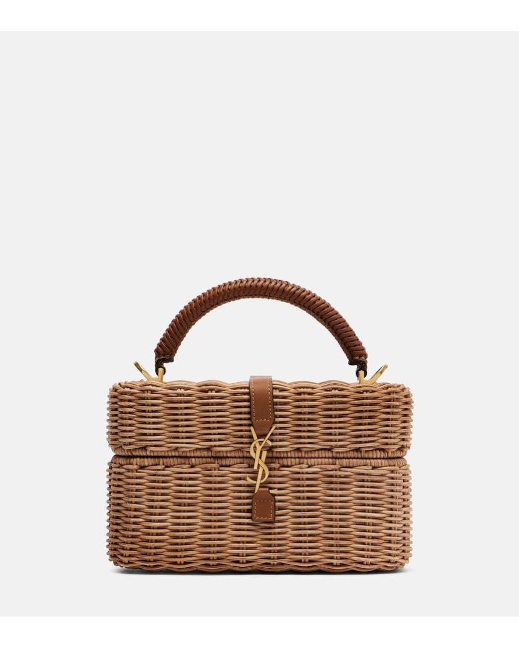 Saint Laurent Brown Gaby Leather-Trimmed Wicker Vanity Bag