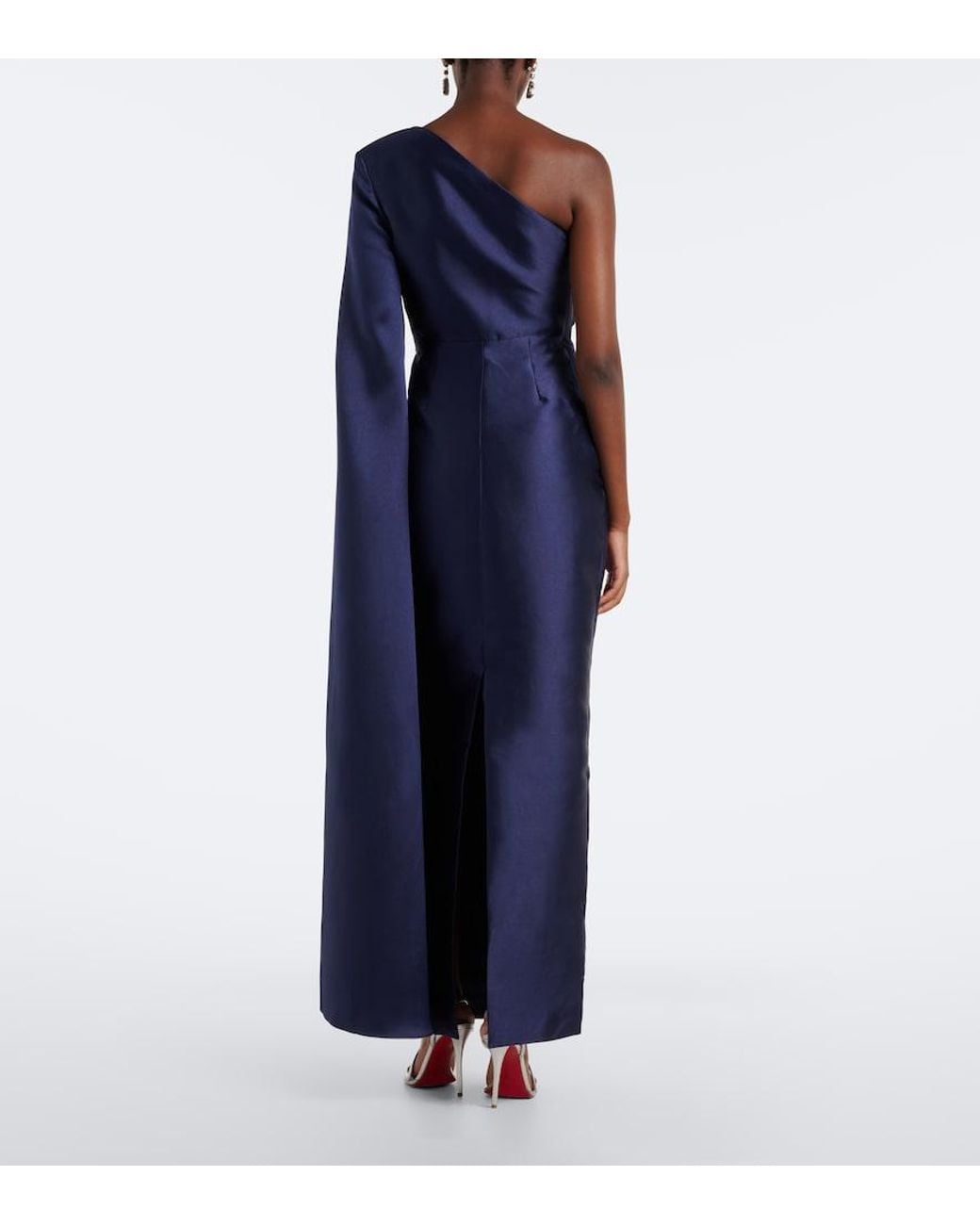 Solace London Blue Veya Pleated One-Shoulder Satin Gown