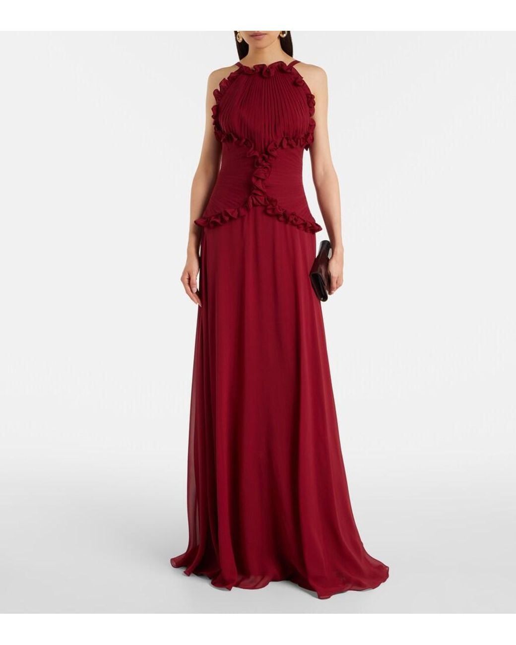 Elie Saab Red Ruffled Silk Georgette Gown