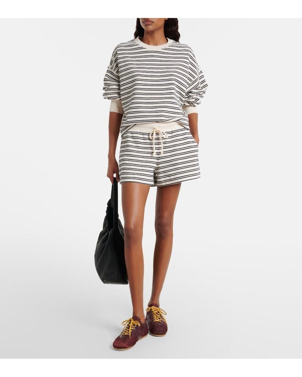 Velvet White Amy Striped Cotton Jersey Shorts