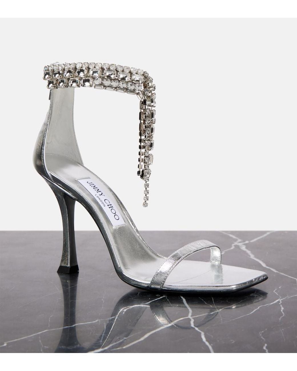Jimmy Choo White Verity 100 Embellished Leather Sandals