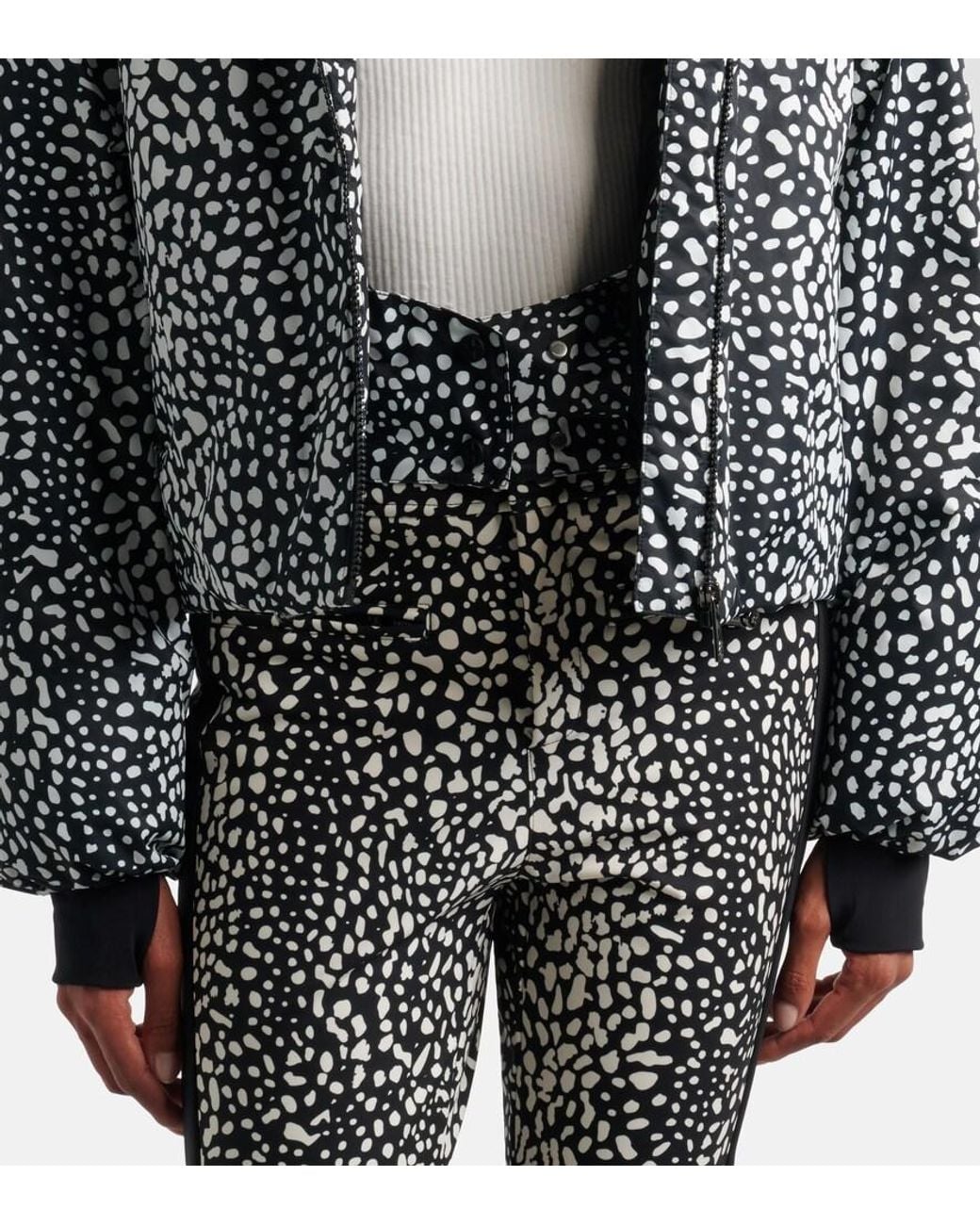 Perfect Moment Black Bubble Leopard-Print Down Ski Jacket