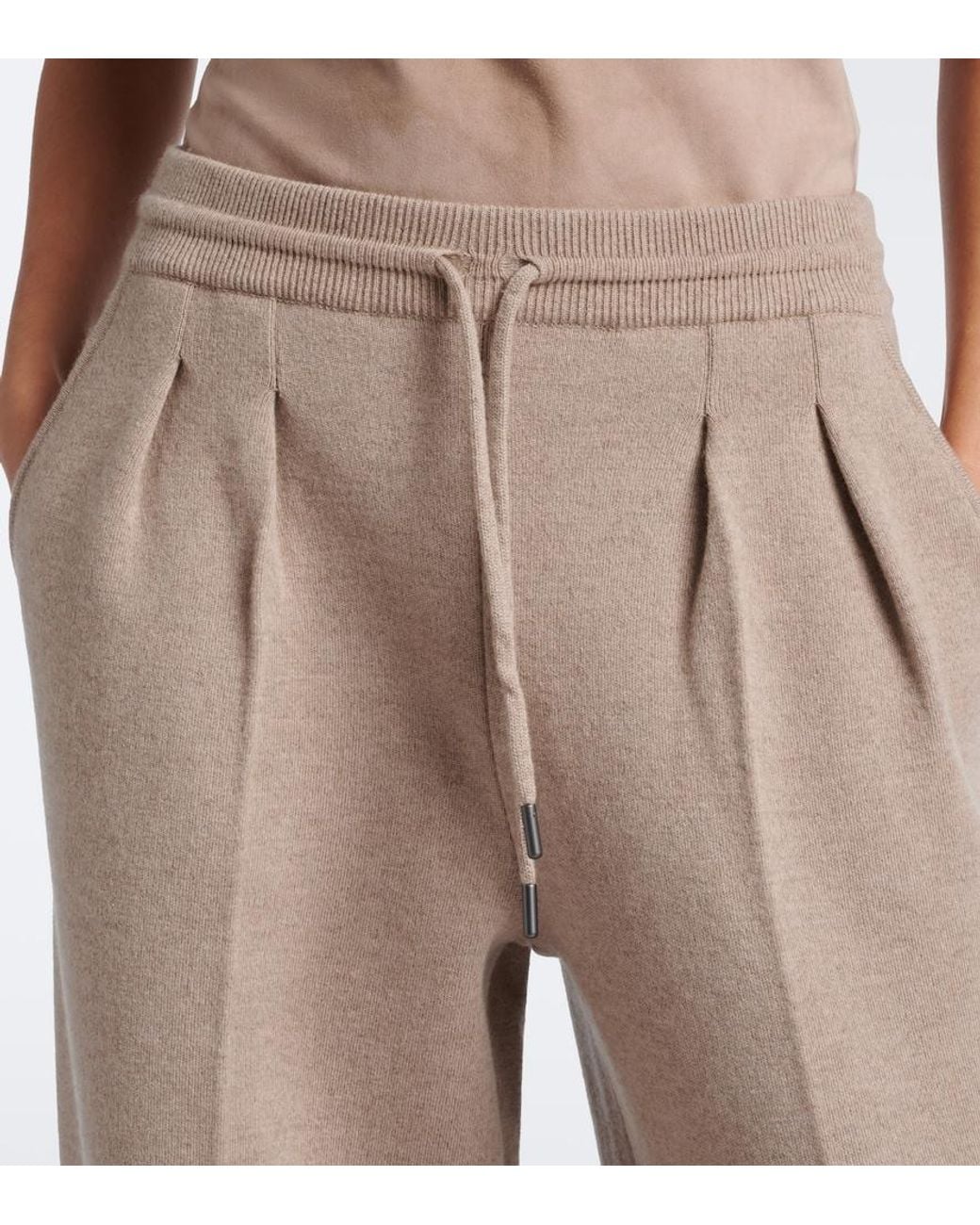 Max Mara Natural Pleated Wool And Cashmere Wide-Leg Pants