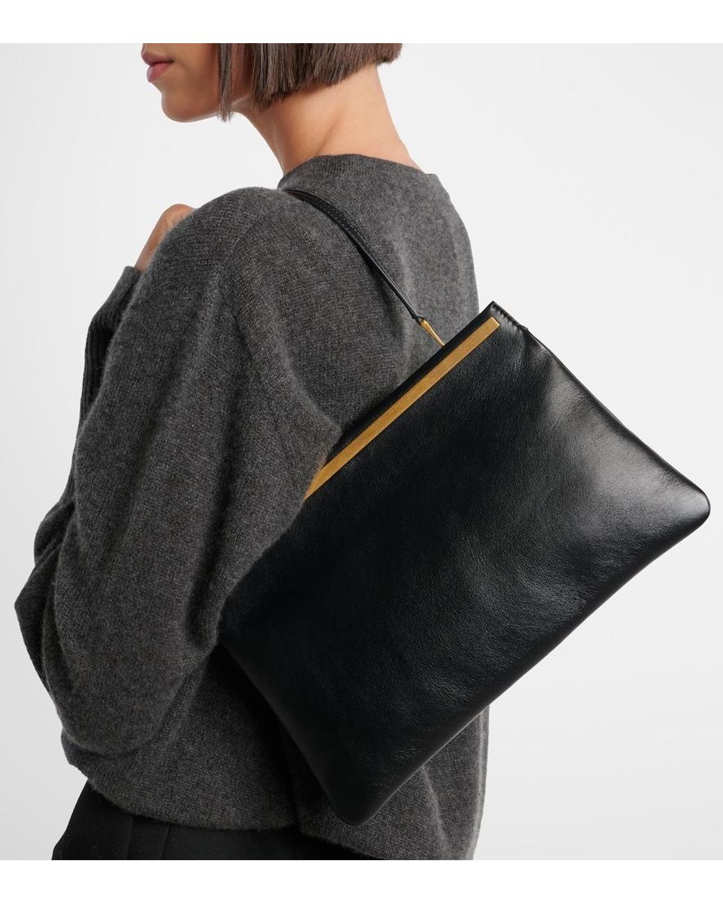 The Row Black Elise Medium Leather Shoulder Bag
