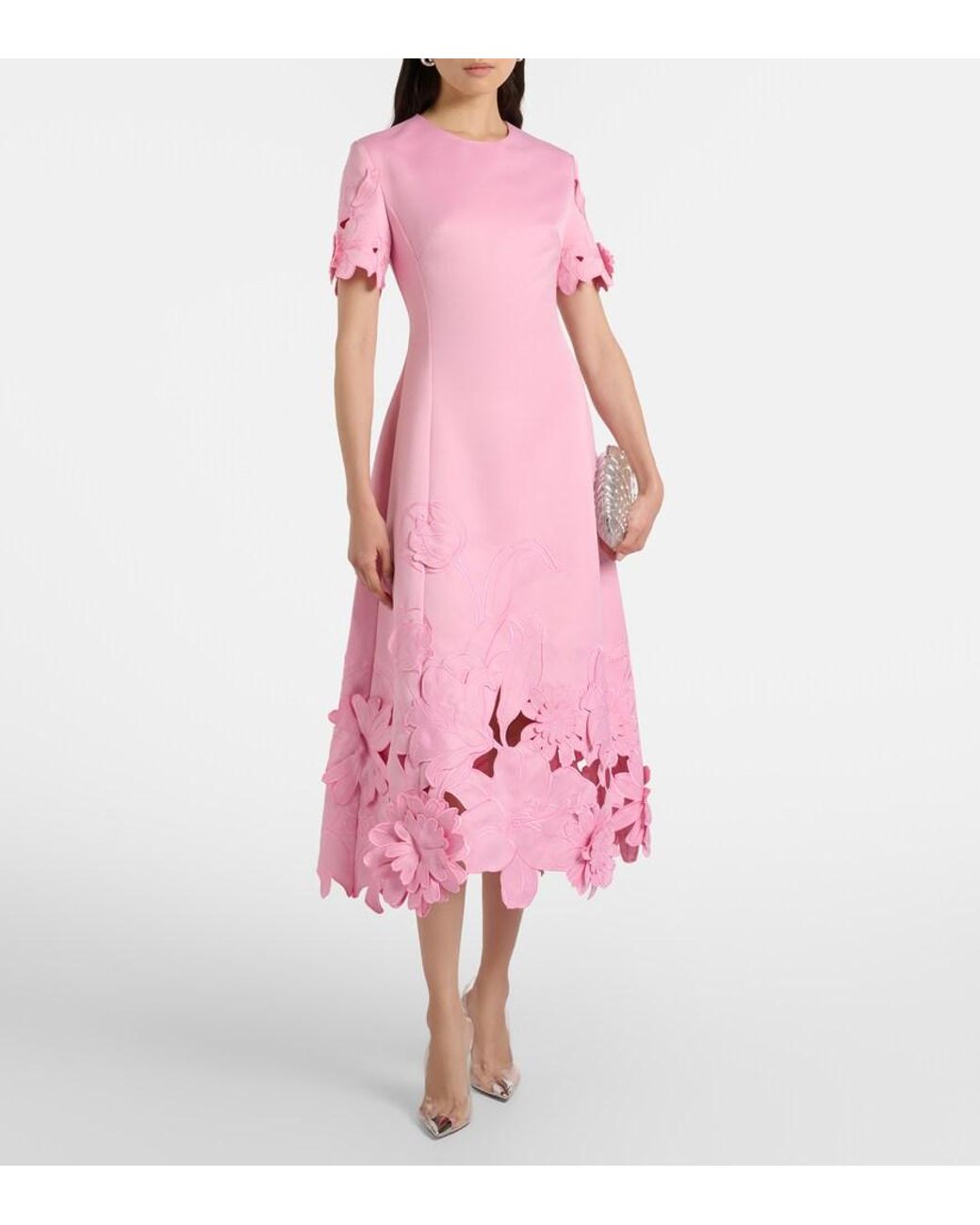 LEO LIN Pink Floral-Applique Embroidered Cocktail Dress