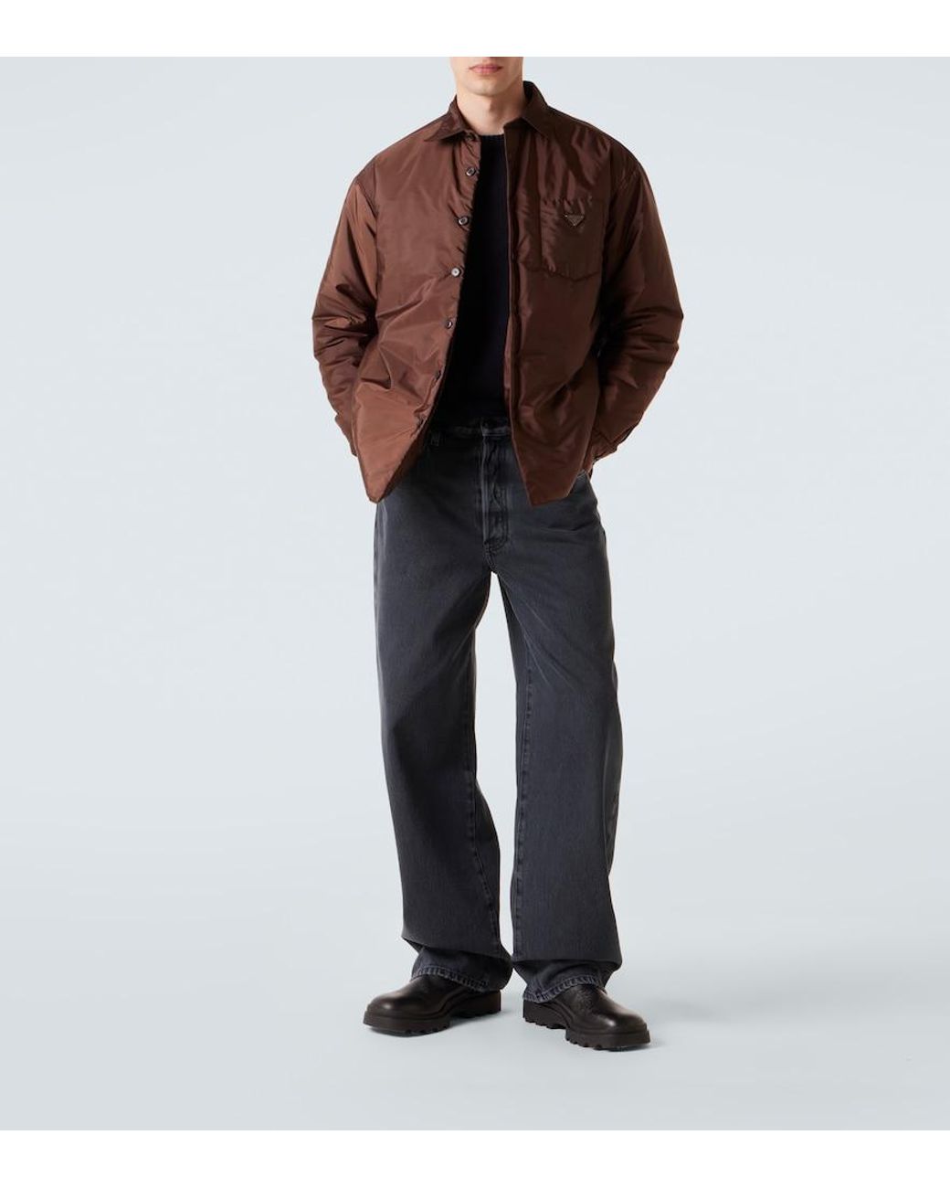 Prada Brown Re-Nylon Logo Shirt for men