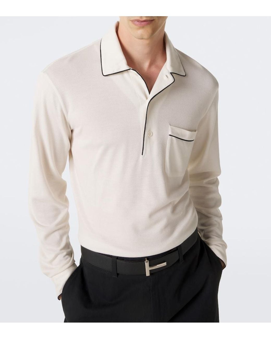 Tom Ford White Silk And Cotton Pique Polo Shirt for men