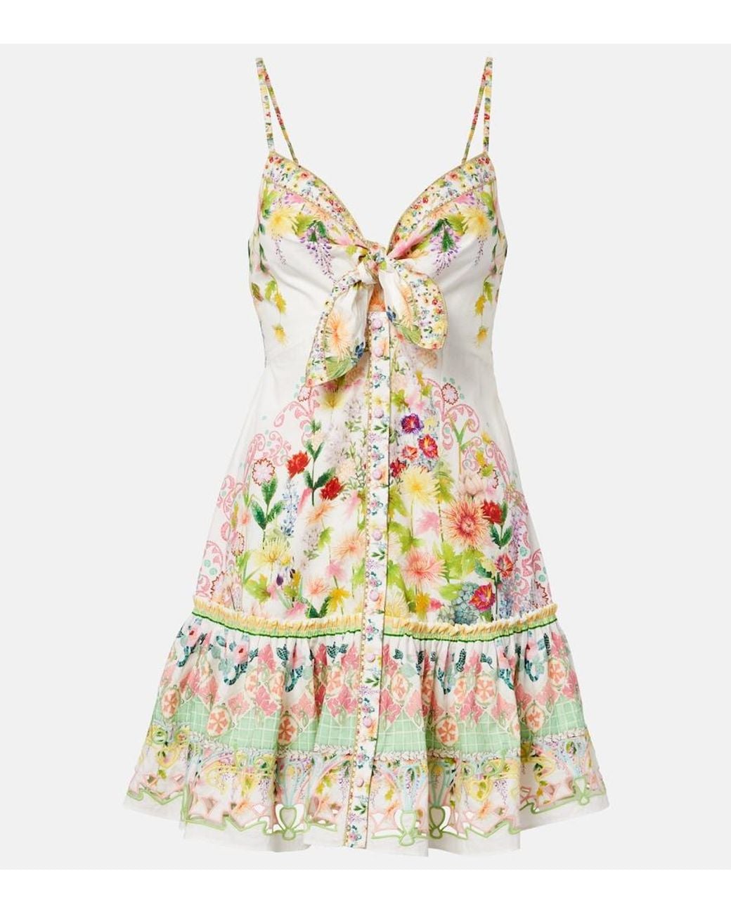 Camilla White Bow-Detail Floral Cotton Minidress