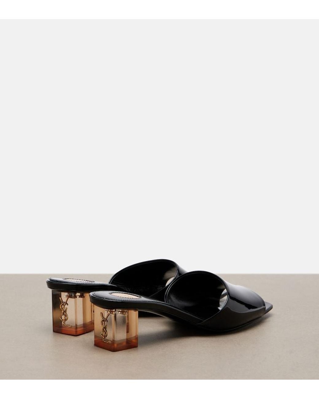 Saint Laurent Black Sip Patent Leather Mules