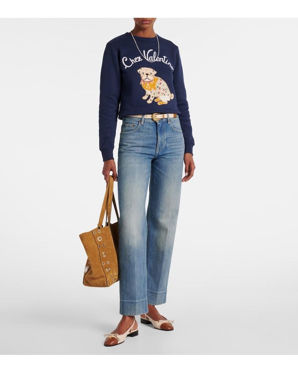 Valentino Garavani Blue Embroidered Cotton Jersey Sweatshirt