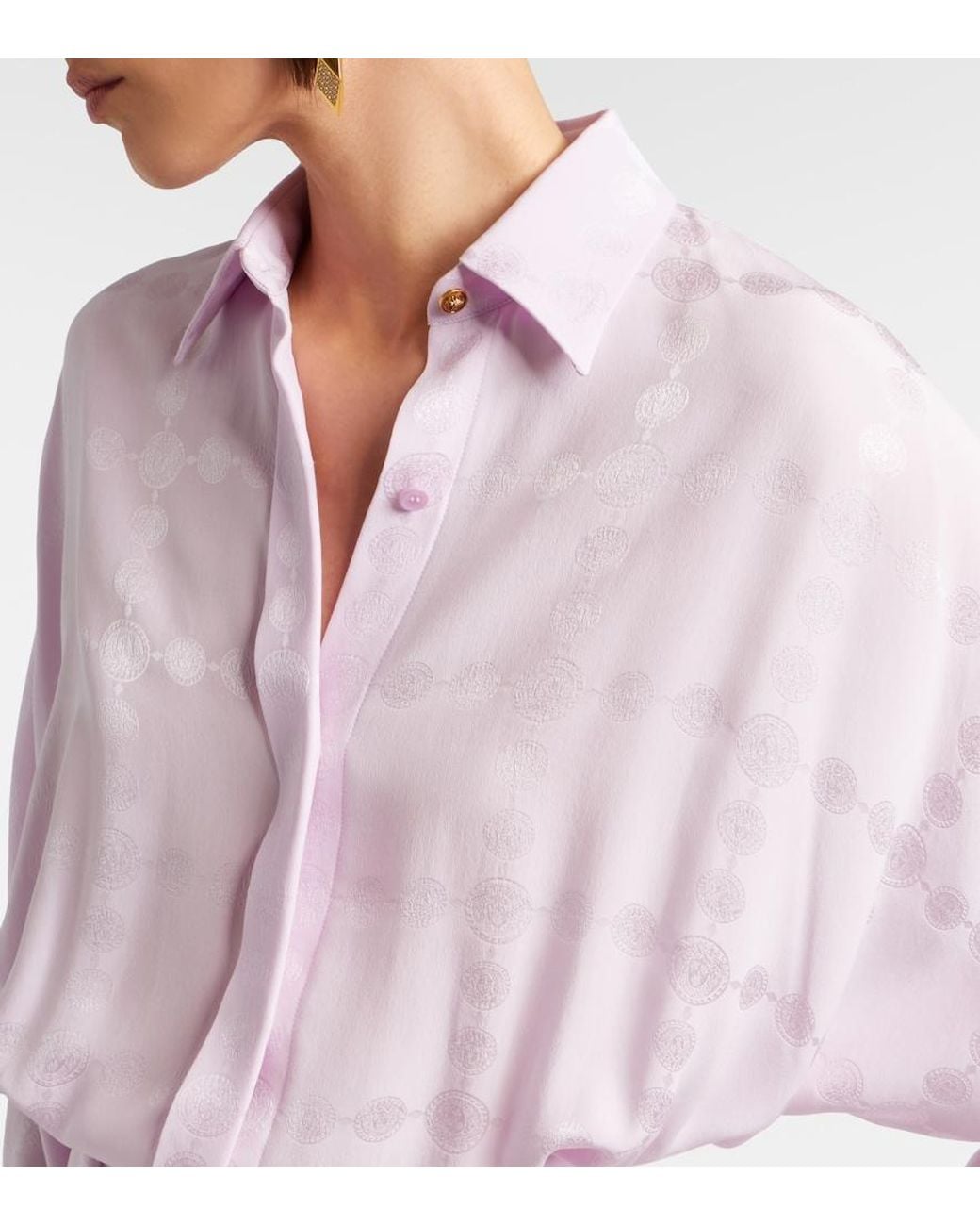 Versace Pink Medusa Silk Crepe Satin Shirt Dress