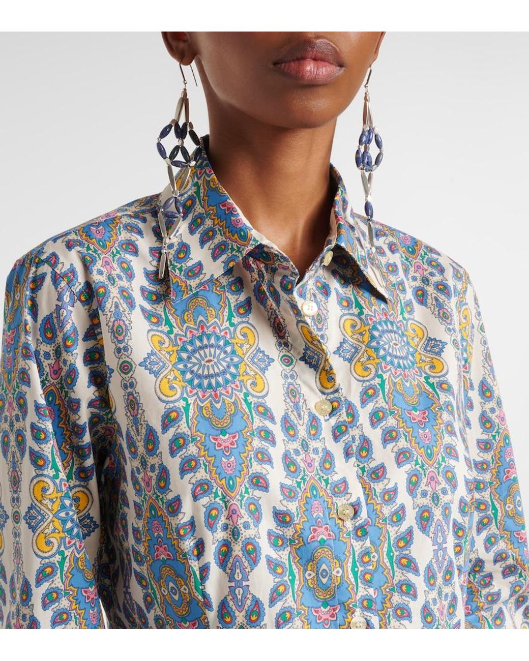 Etro Blue Printed Cotton-Blend Shirt