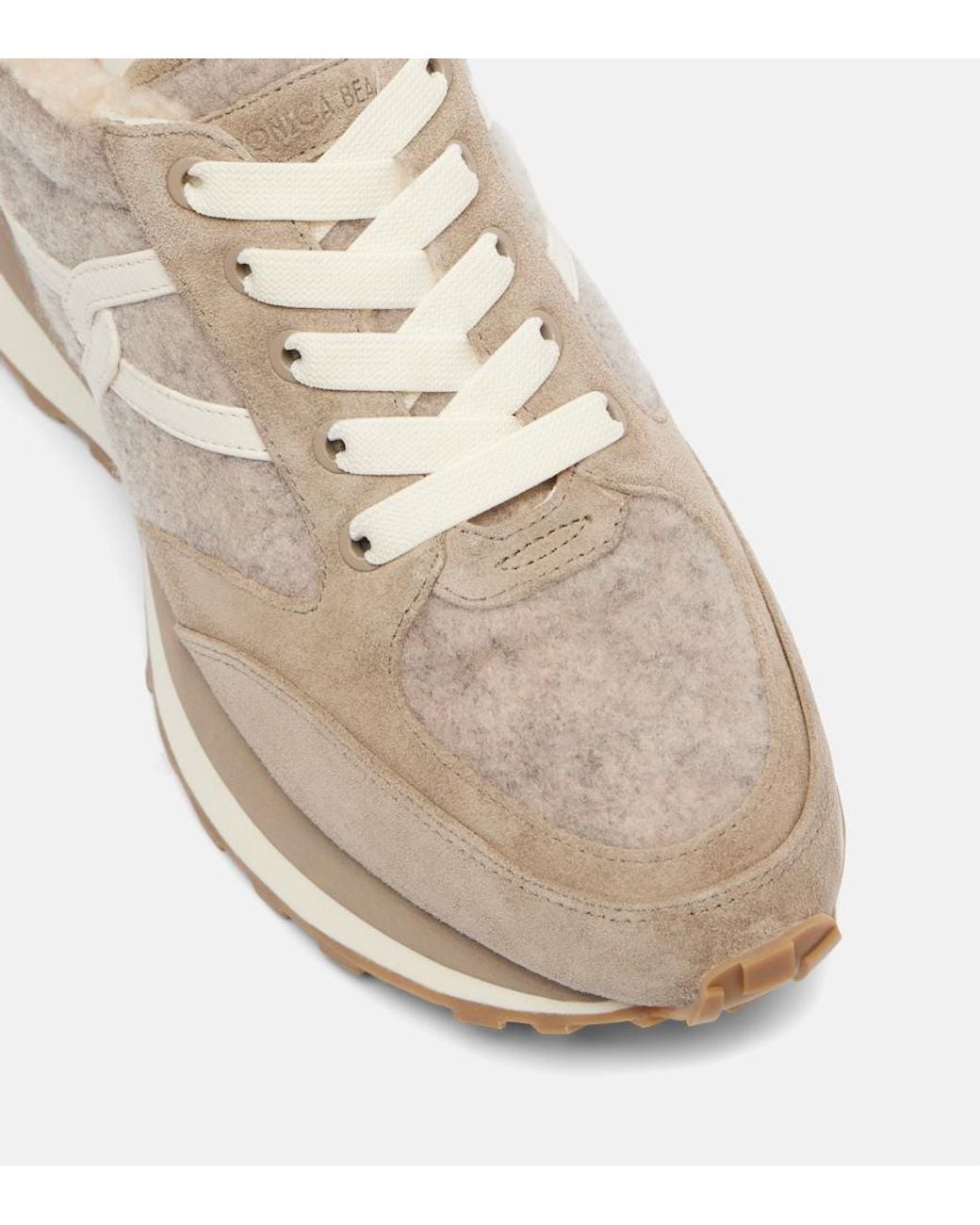 Veronica Beard Natural Valentina Suede-Trimmed Leather Sneakers
