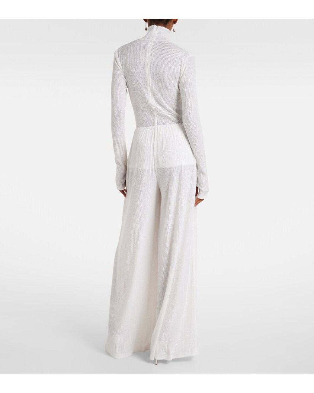Norma Kamali White Sequined Wide-Leg Pants