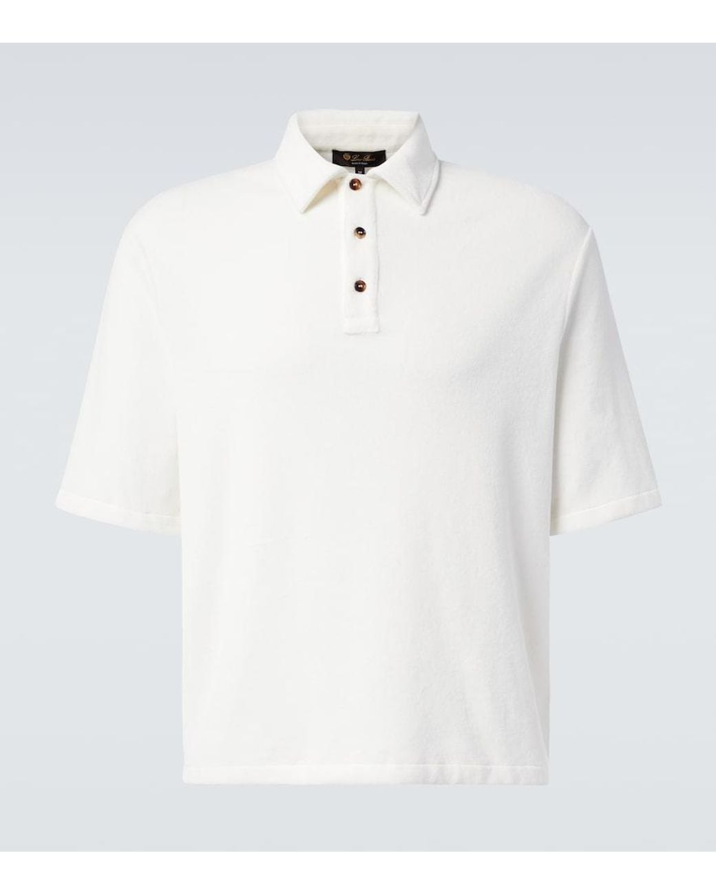 Loro Piana White Murano Cotton And Silk Velour Polo Shirt for men