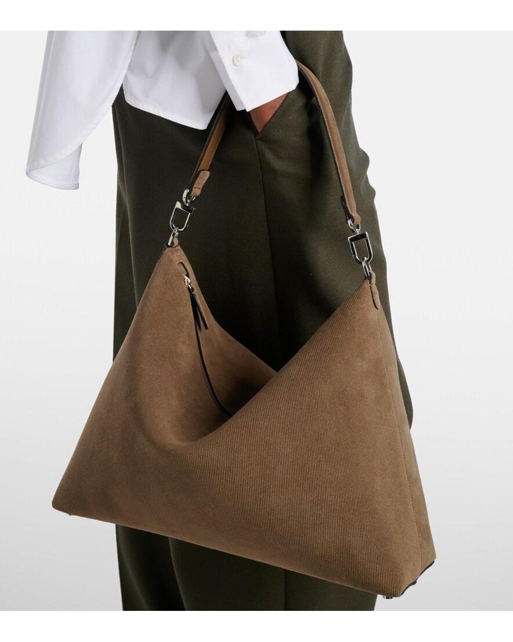 Totême  Brown Bevel Medium Suede Shoulder Bag