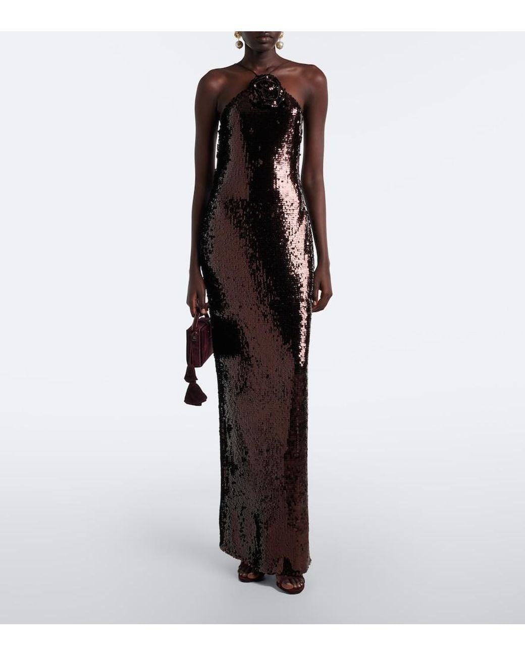 Magda Butrym Purple Floral-Applique Sequined Gown