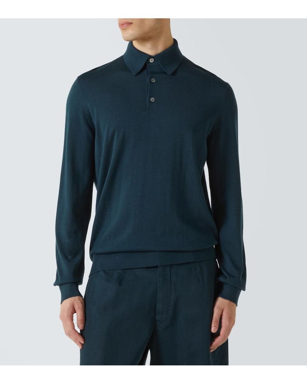 Zegna Blue Cashmere And Silk Polo Shirt for men