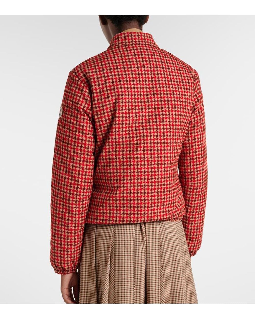 Moncler Red Lanset Houndstooth Cotton Down Jacket