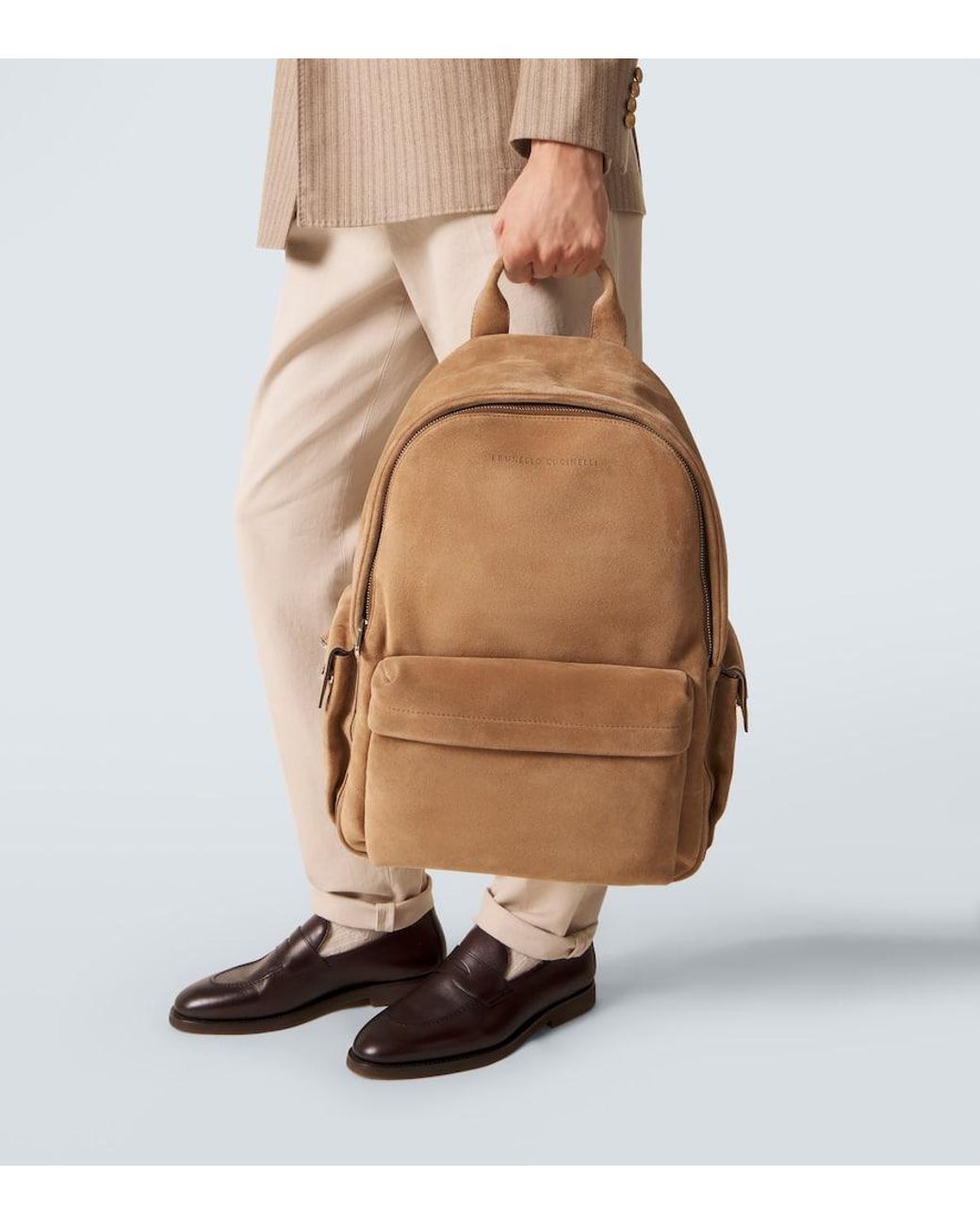 Brunello Cucinelli Rucksack Aus Veloursleder in Natural für Herren