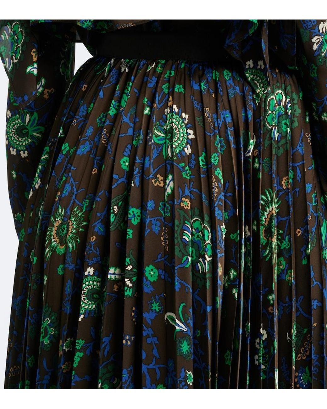 Sacai Green Floral Plisse Midi Skirt