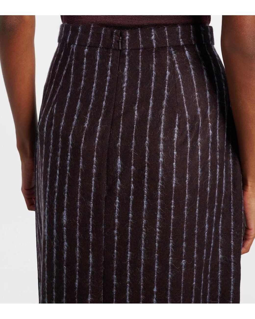 Erdem Purple Pinstripe Wool And Mohair Pencil Skirt