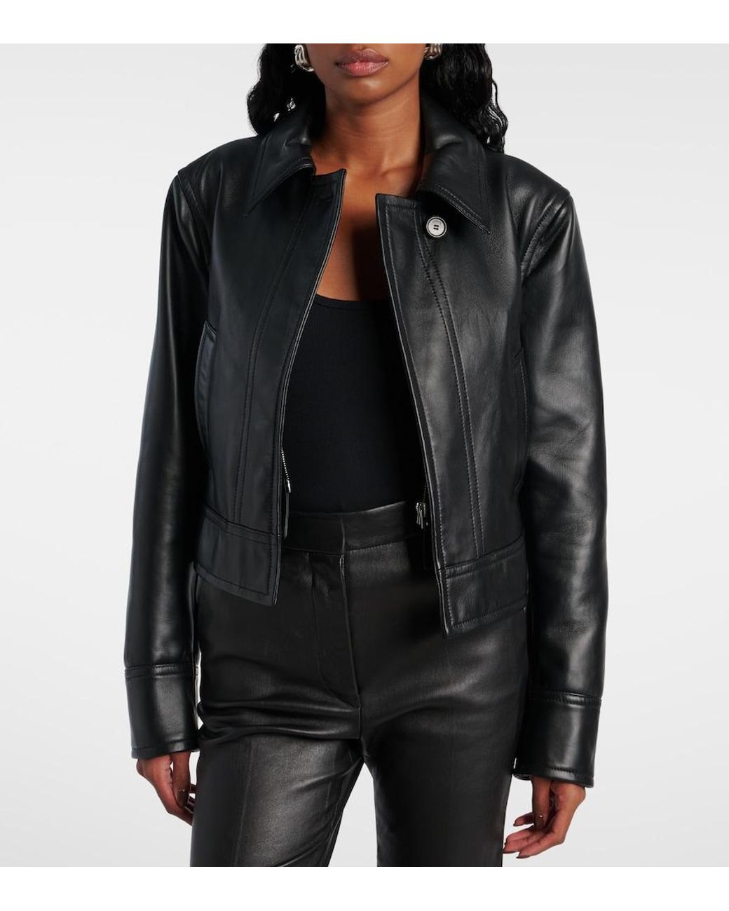 Joseph Black Caron Cropped Leather Jacket
