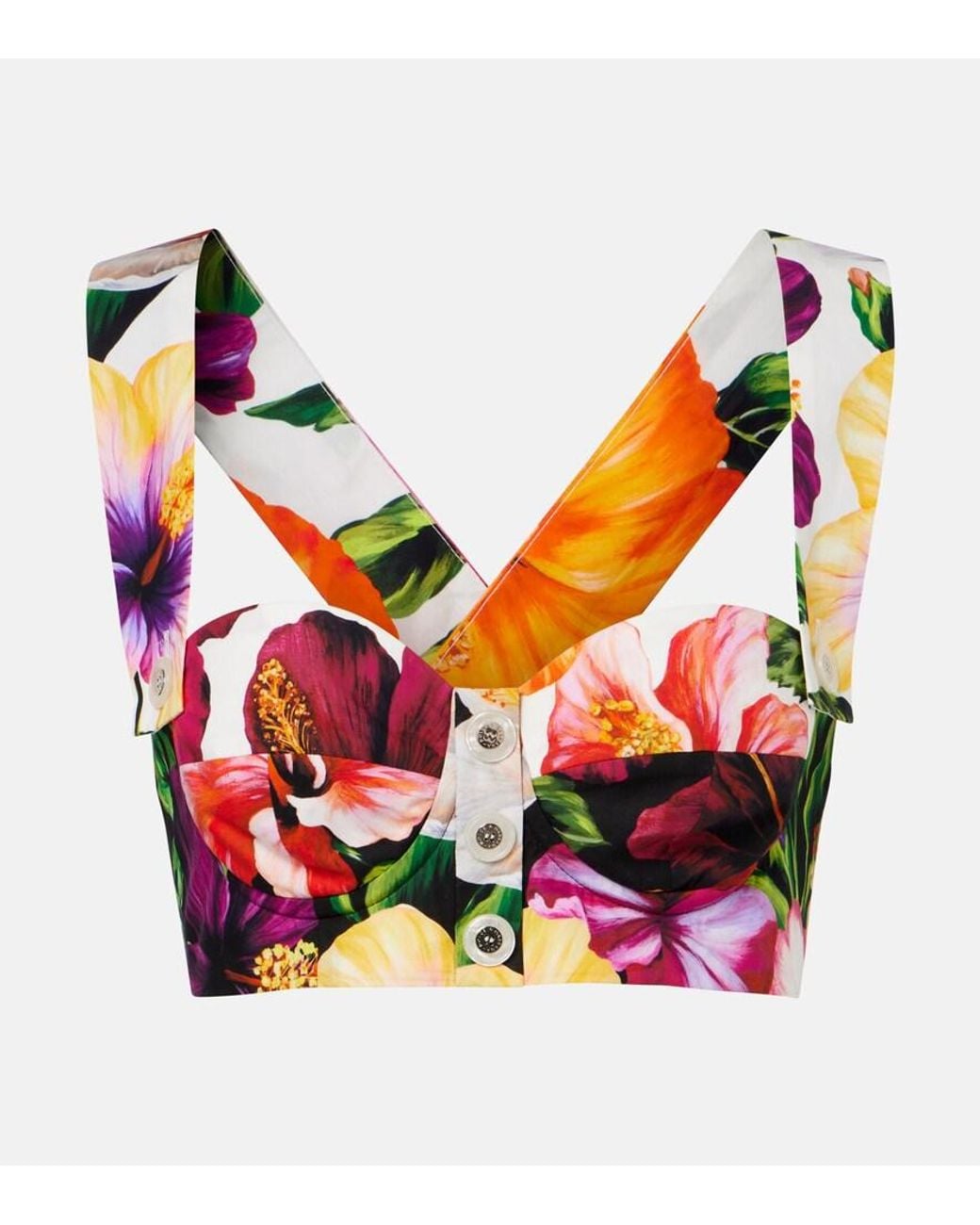 Dolce & Gabbana Pink Floral Cotton Crop Top