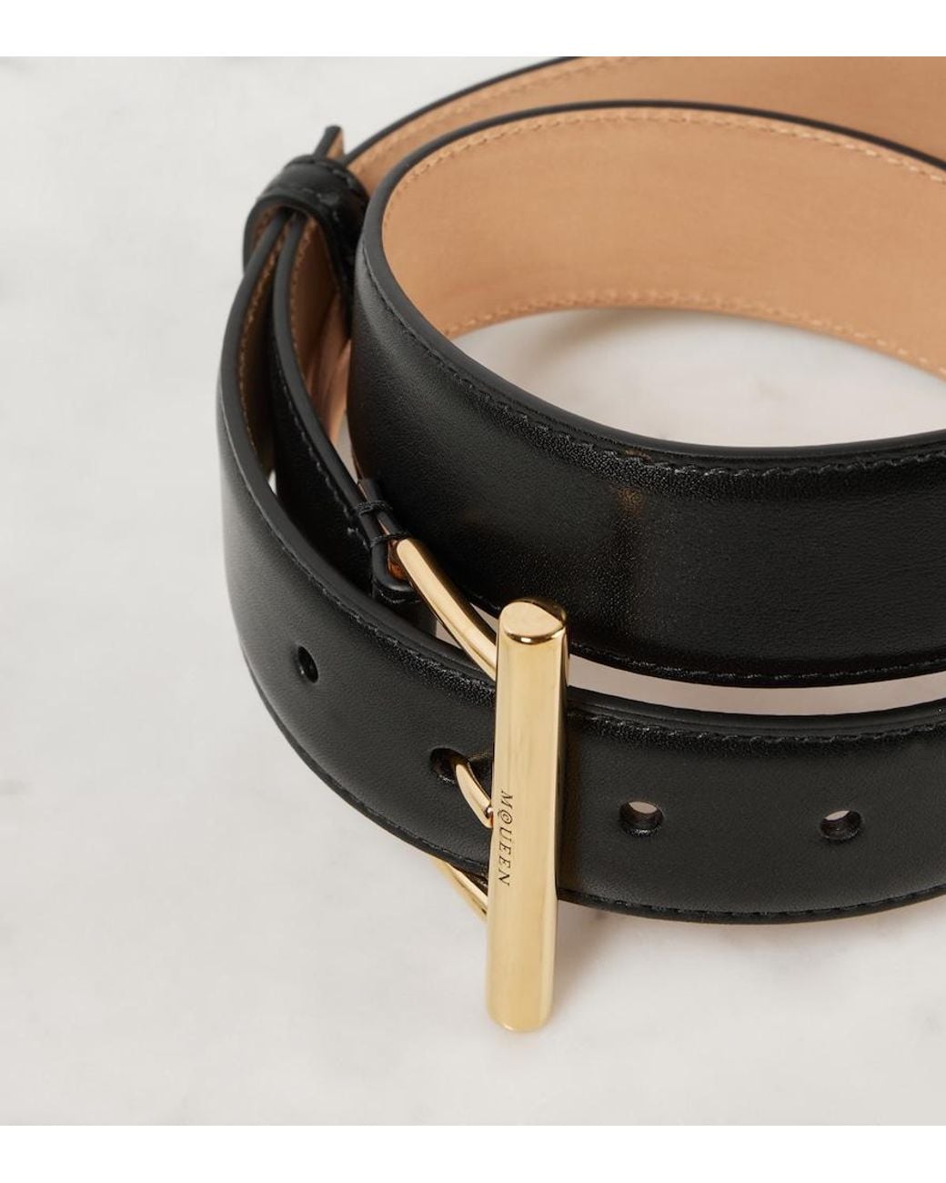 McQueen Black T-Bar Hip Leather Belt