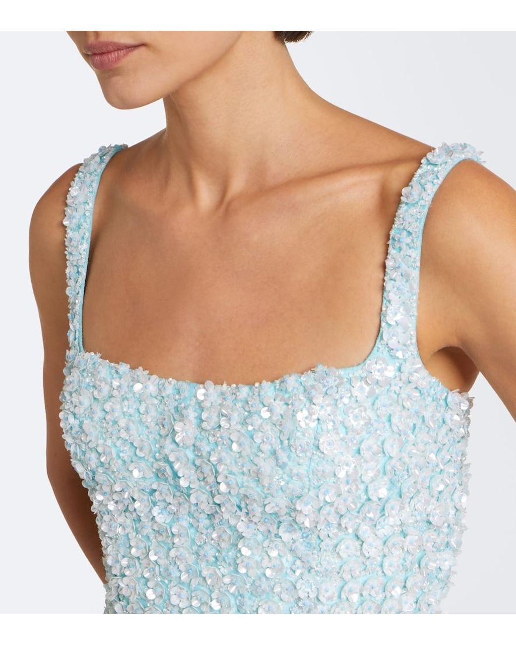 La Fuori Blue Ombre Floral Sequined Silk Minidress