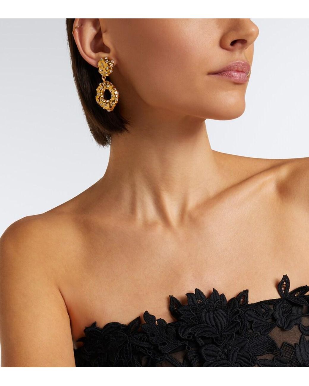 Oscar de la Renta Metallic Crystal-Embellished Drop Earrings